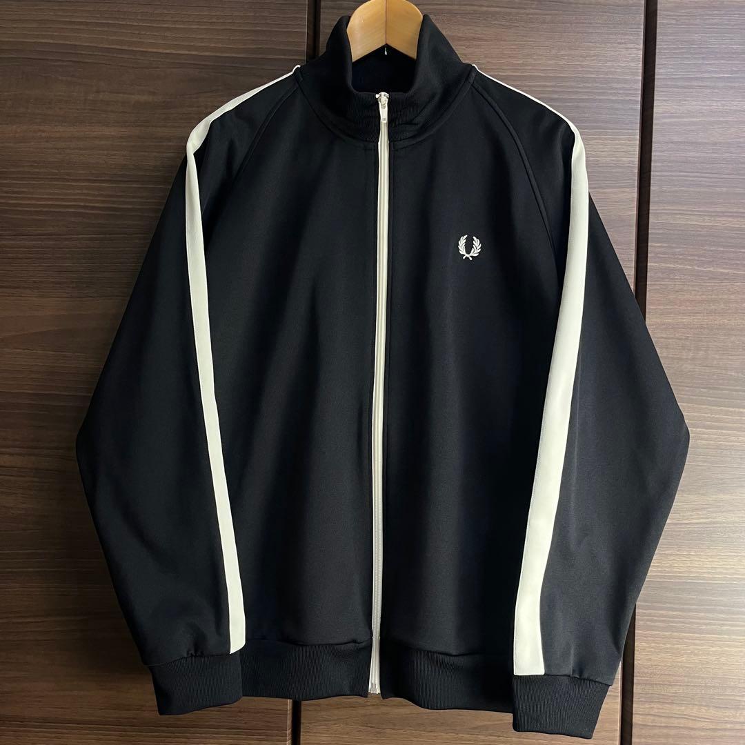 フレッドペリー トラックジャケット L 黒 ホワイトライン 日本製 刺繍ロゴ