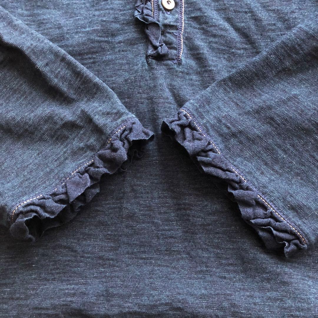 45R♪インディゴフリルカットソーブラウス　45R刺繍