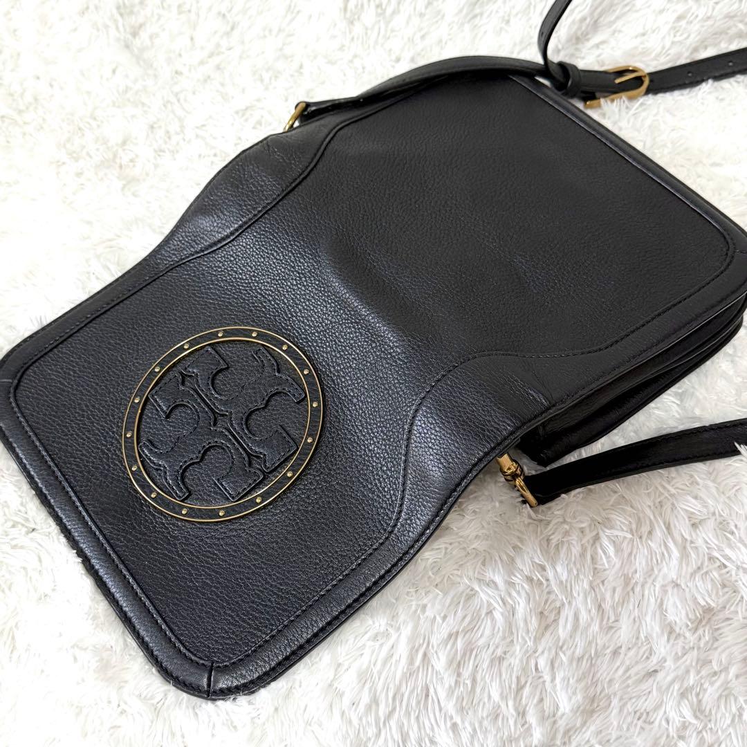 【極美品】 トリーバーチ ショルダーバッグ 2way 黒 フラップ ビックロゴ