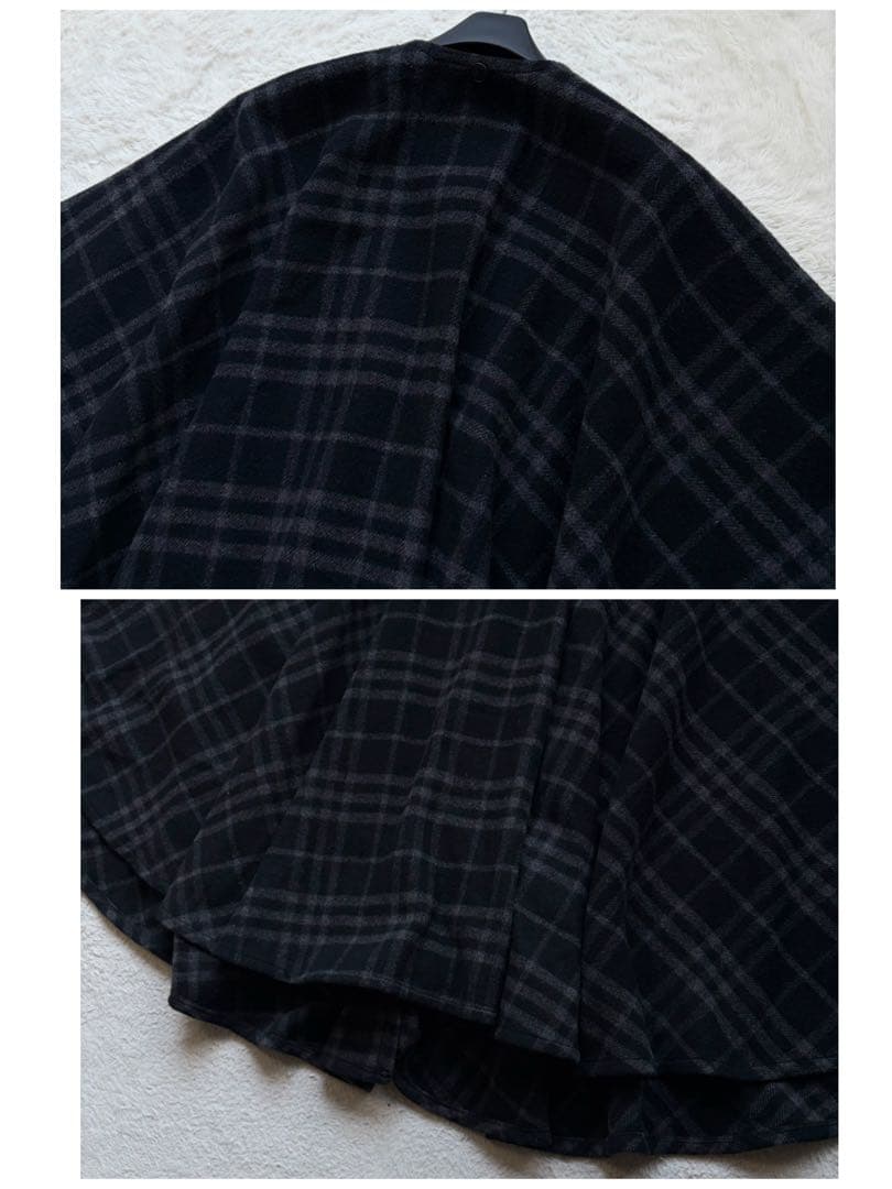 【激レア】バーバリーズ ポンチョ コート カシミヤ混 シャドーチェック ブラック