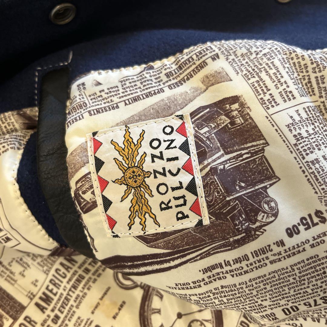 ROZZO スタジャン 短丈 ワッペン レザー　紺×黒 y2k 古着 アメカジ