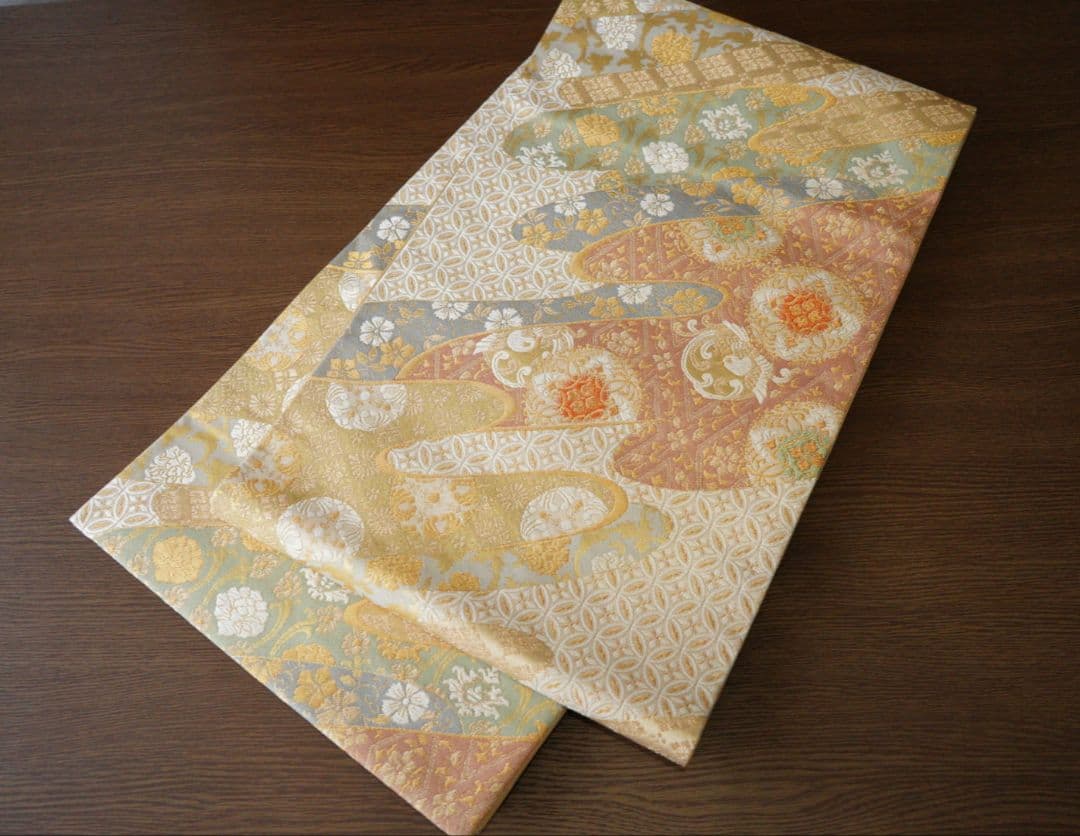 裄丈66.5cm ベージュ訪問着コーディネートフルセット 入学式など 正絹 袷