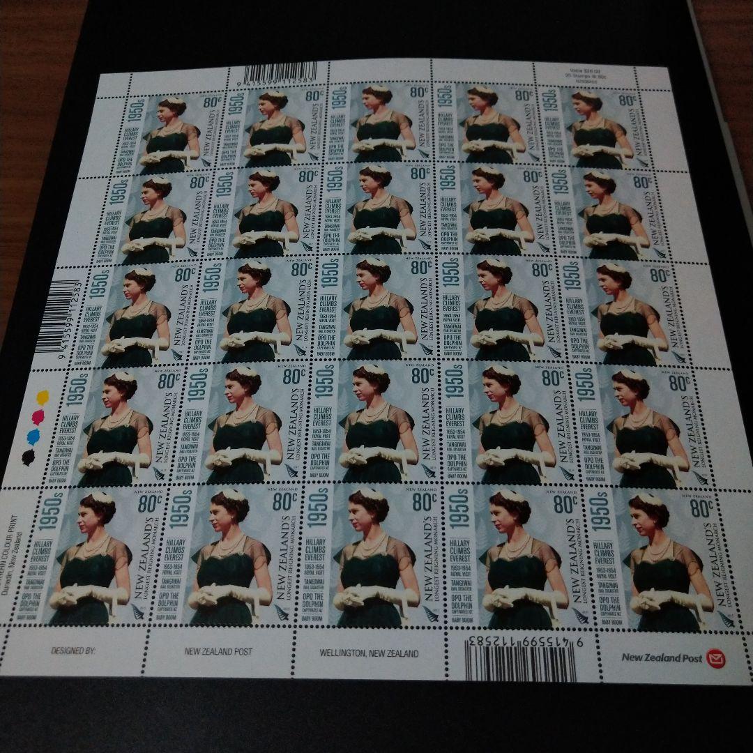 海外切手　ニュージーランド　エリザベス女王最長君臨記念切手　完6種シート未使用品