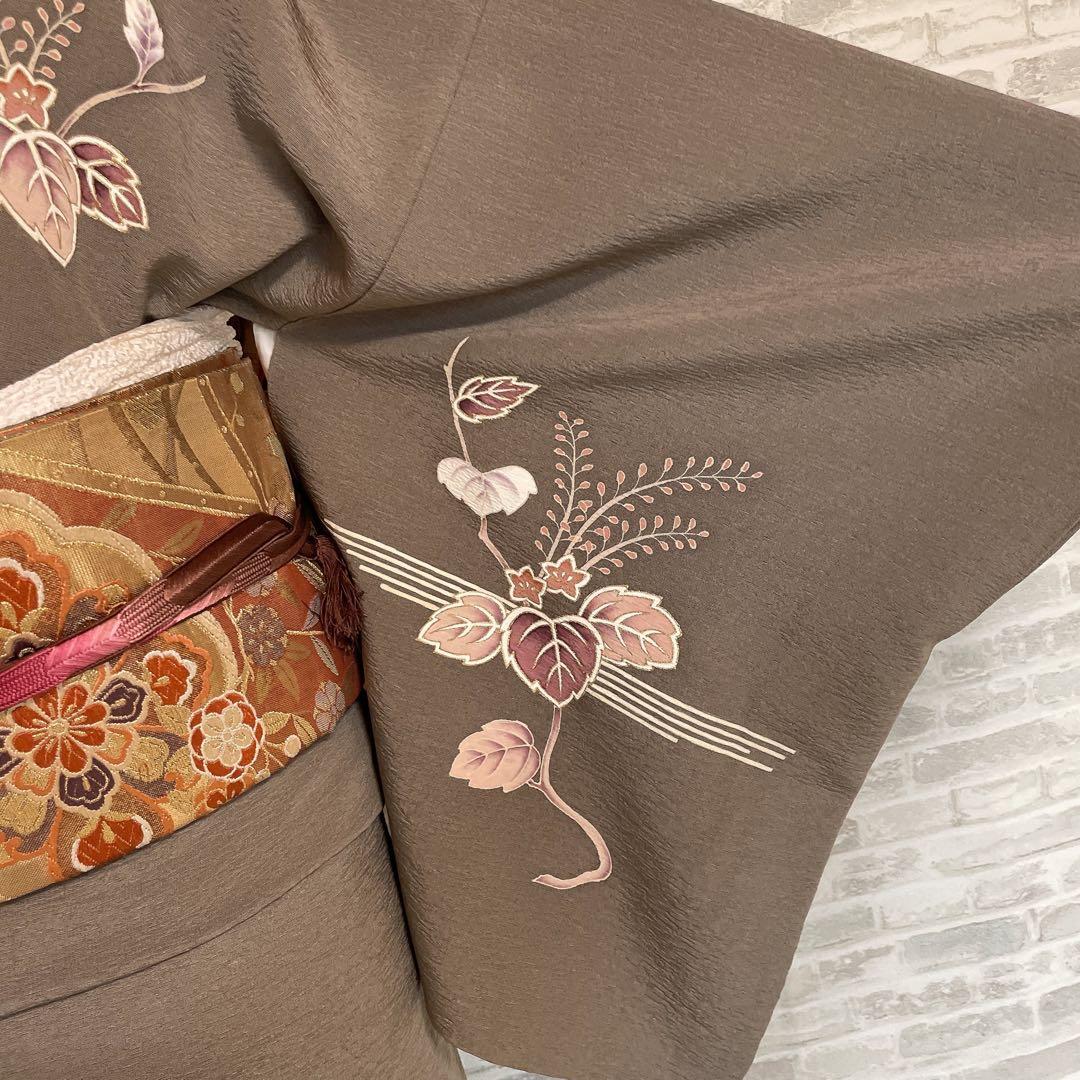 訪問着　フルセット　桐　桐の花　金駒刺繍　金彩加工　パールトーン加工　着物　H1