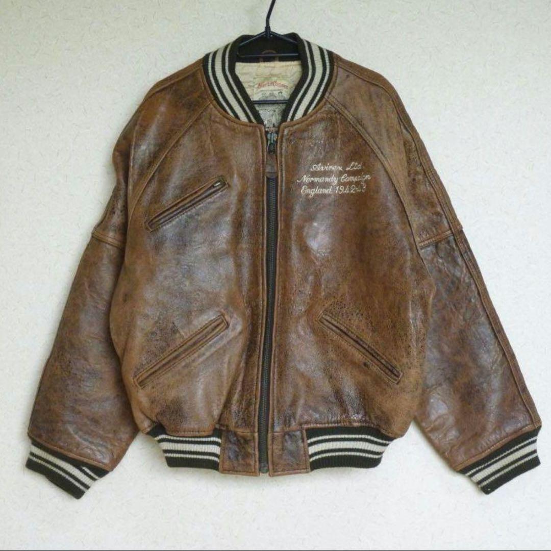 AVIREX 本革　レザースタジャン　ブラウン　S