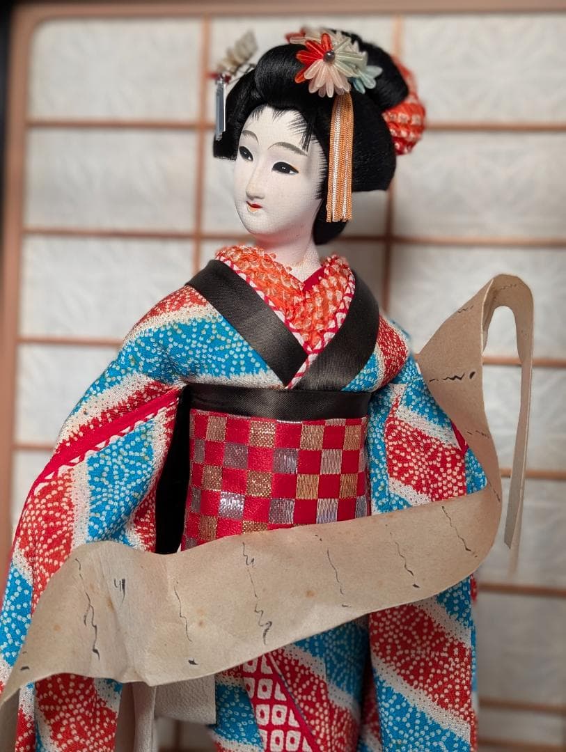 和人形 2体セット｜衣装着 日本舞踊・武家姿｜ガラスケース入り 昭和レトロ