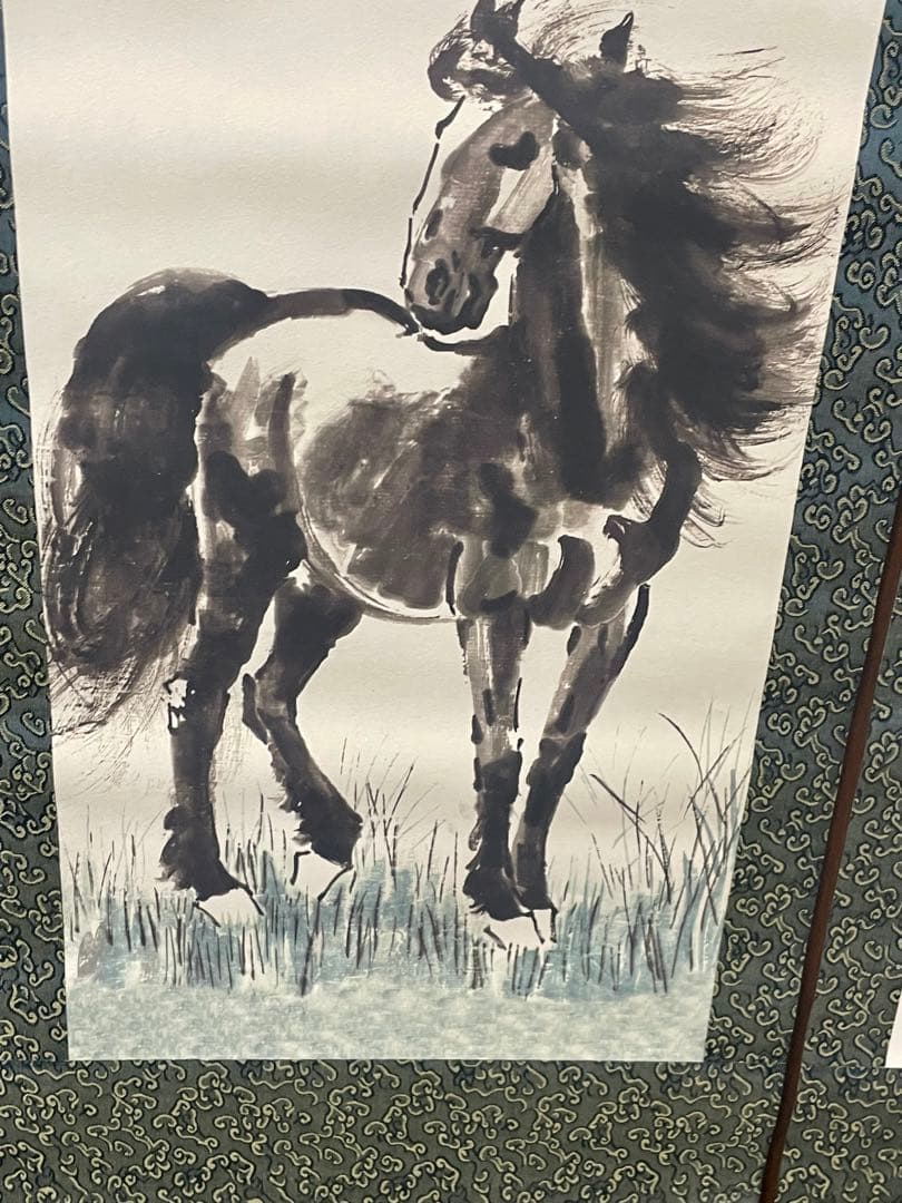 中国美術品・名家手描き駿馬彩畫4條塀掛軸・水彩畫・徐悲鴻印款・肉筆・掛軸　証書付