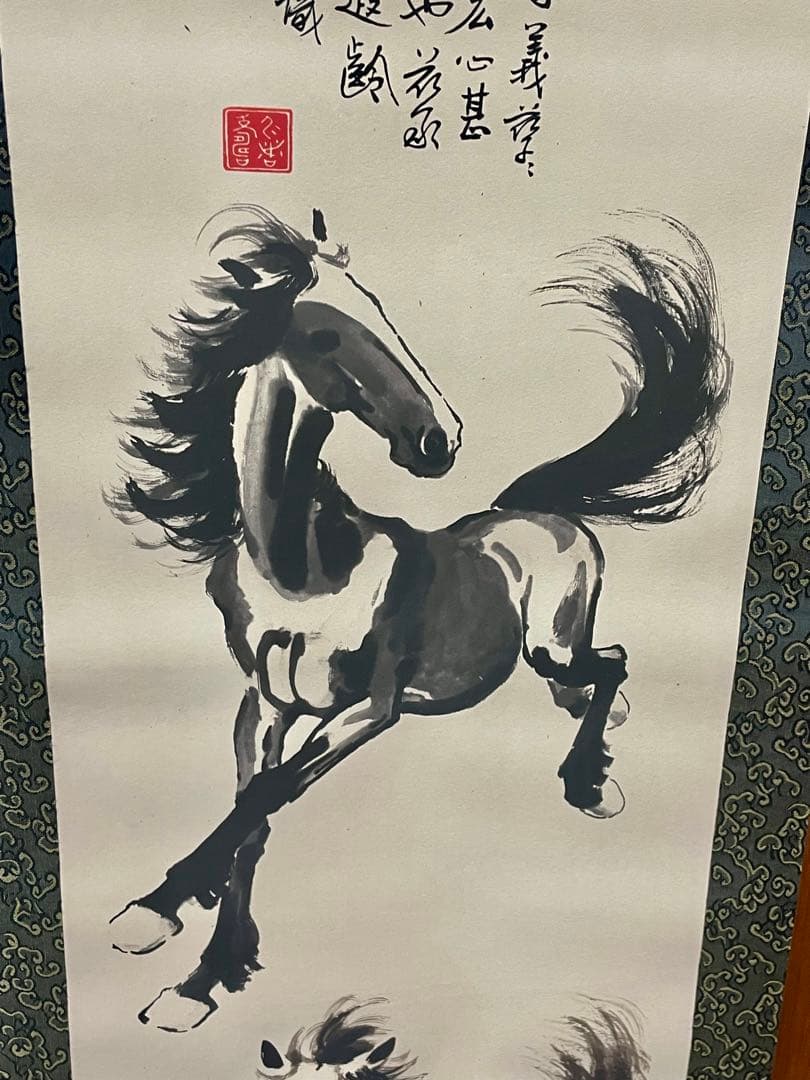 中国美術品・名家手描き駿馬彩畫4條塀掛軸・水彩畫・徐悲鴻印款・肉筆・掛軸　証書付