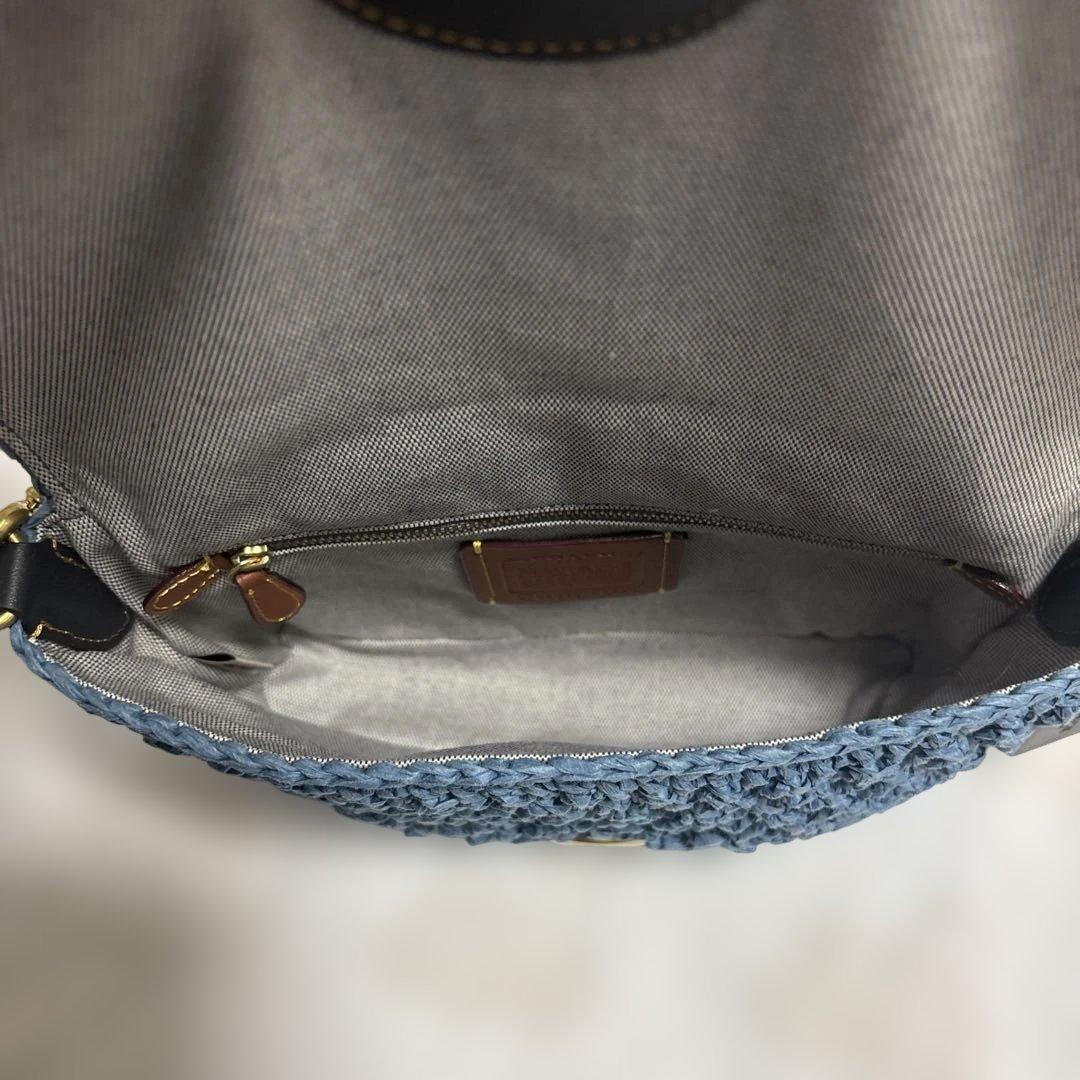 COACH チェリー柄ストロー素材ハンドバッグ