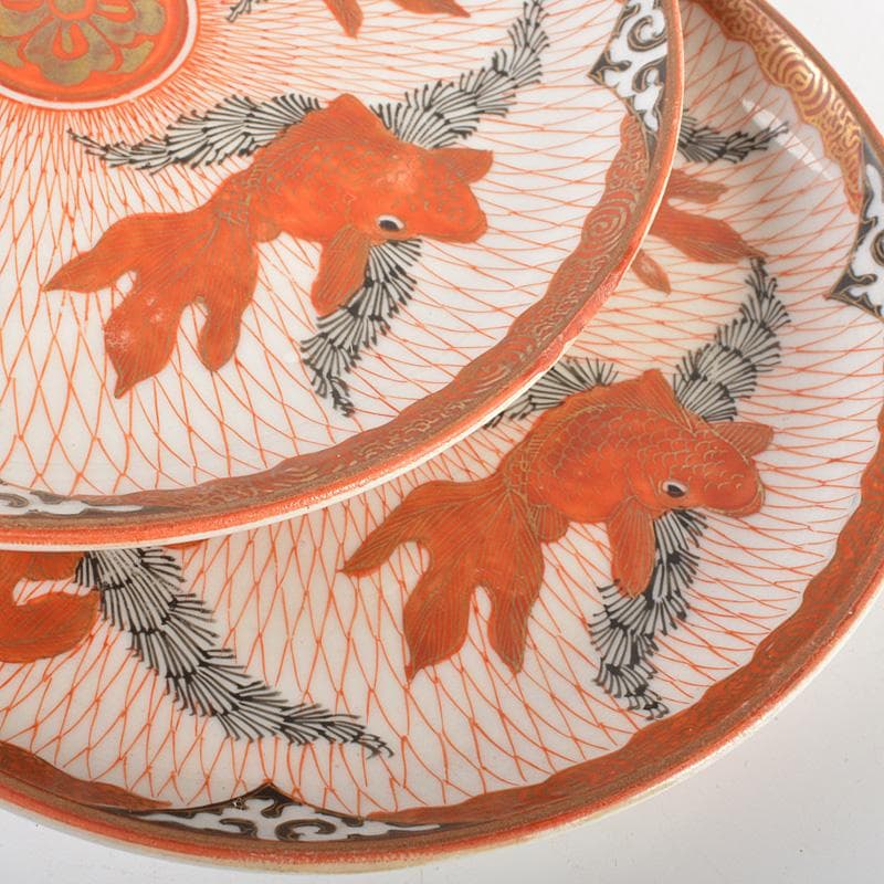 りんぞう　赤絵八郎手　金魚文　手塩皿　小皿　五客　時代箱　D　R7514