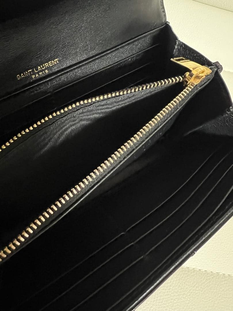 (限定カラー)YSLサンローラン 長財布 ブラックエナメルゴールド 正規品
