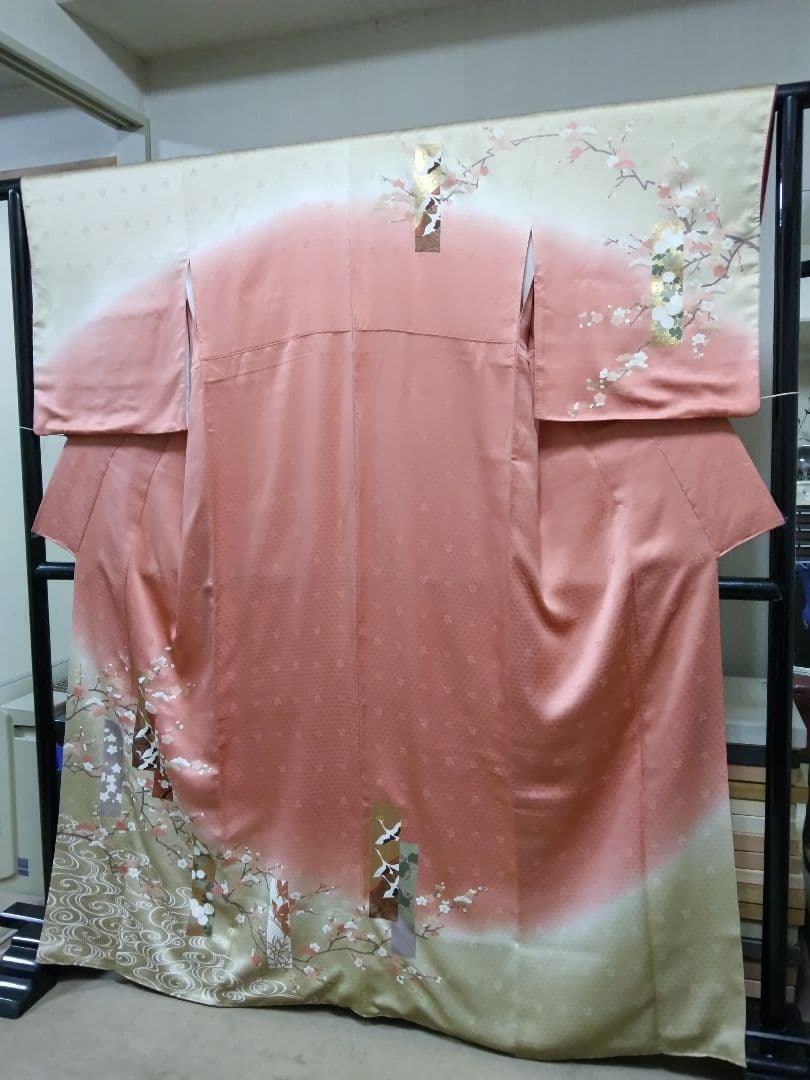 専用 最終値下げ F-274 訪問着 金彩 暈し 袷 鶴 松 梅 緞子 美品