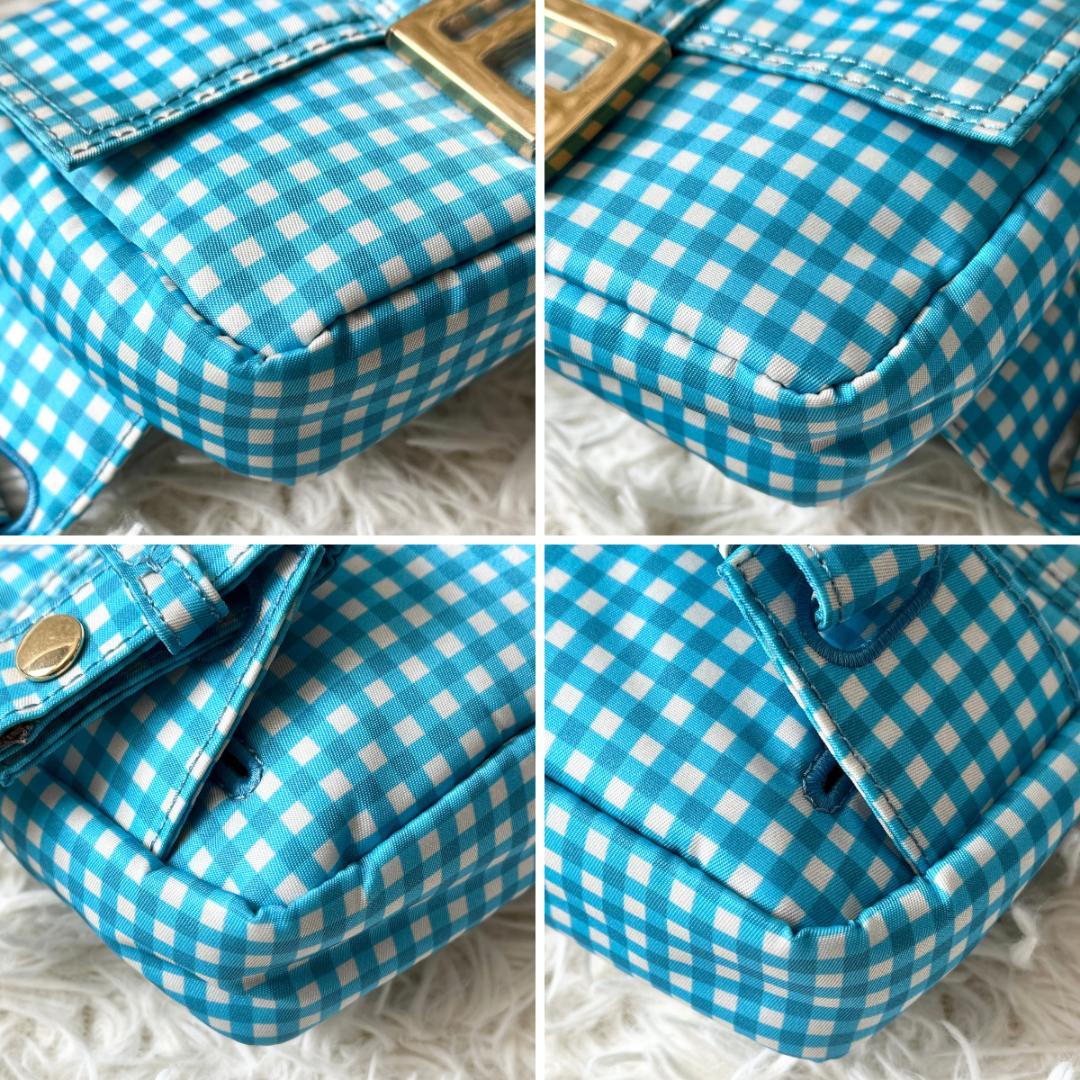 FENDI ウエストバッグ 水色 チェック柄 ショルダーバッグ ライトブルー