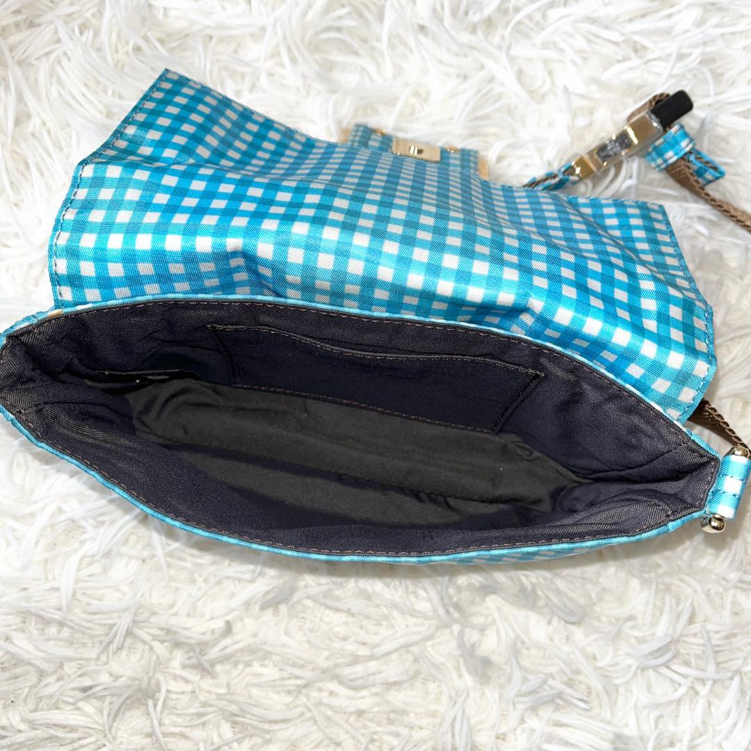 FENDI ウエストバッグ 水色 チェック柄 ショルダーバッグ ライトブルー
