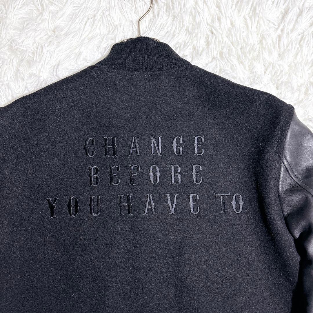 美品 ジャックローズ スタジャン 本革袖 ウール L ブラック 刺繍 ジャケット