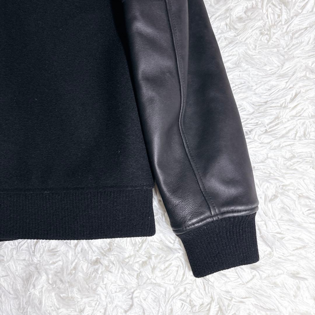 美品 ジャックローズ スタジャン 本革袖 ウール L ブラック 刺繍 ジャケット