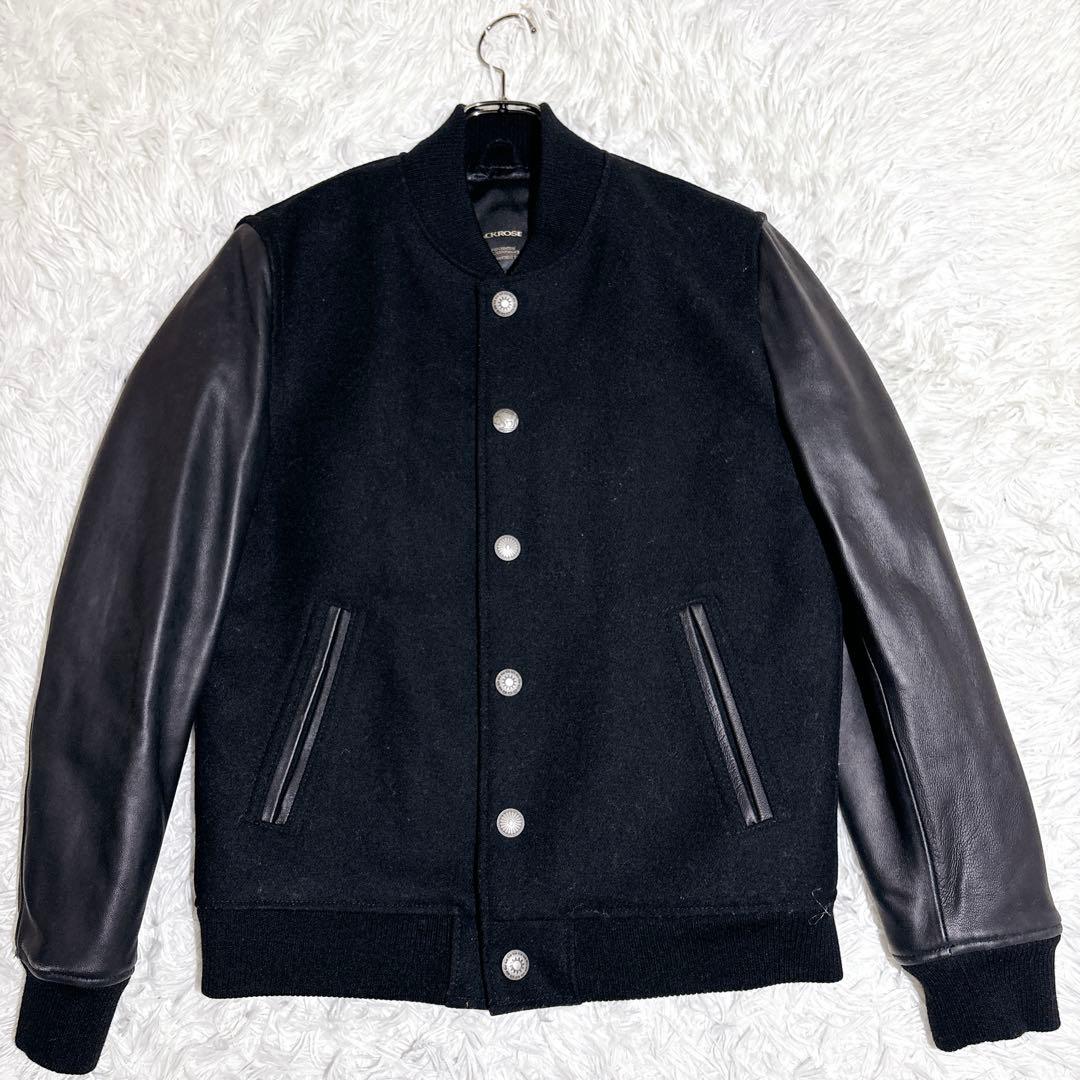 美品 ジャックローズ スタジャン 本革袖 ウール L ブラック 刺繍 ジャケット