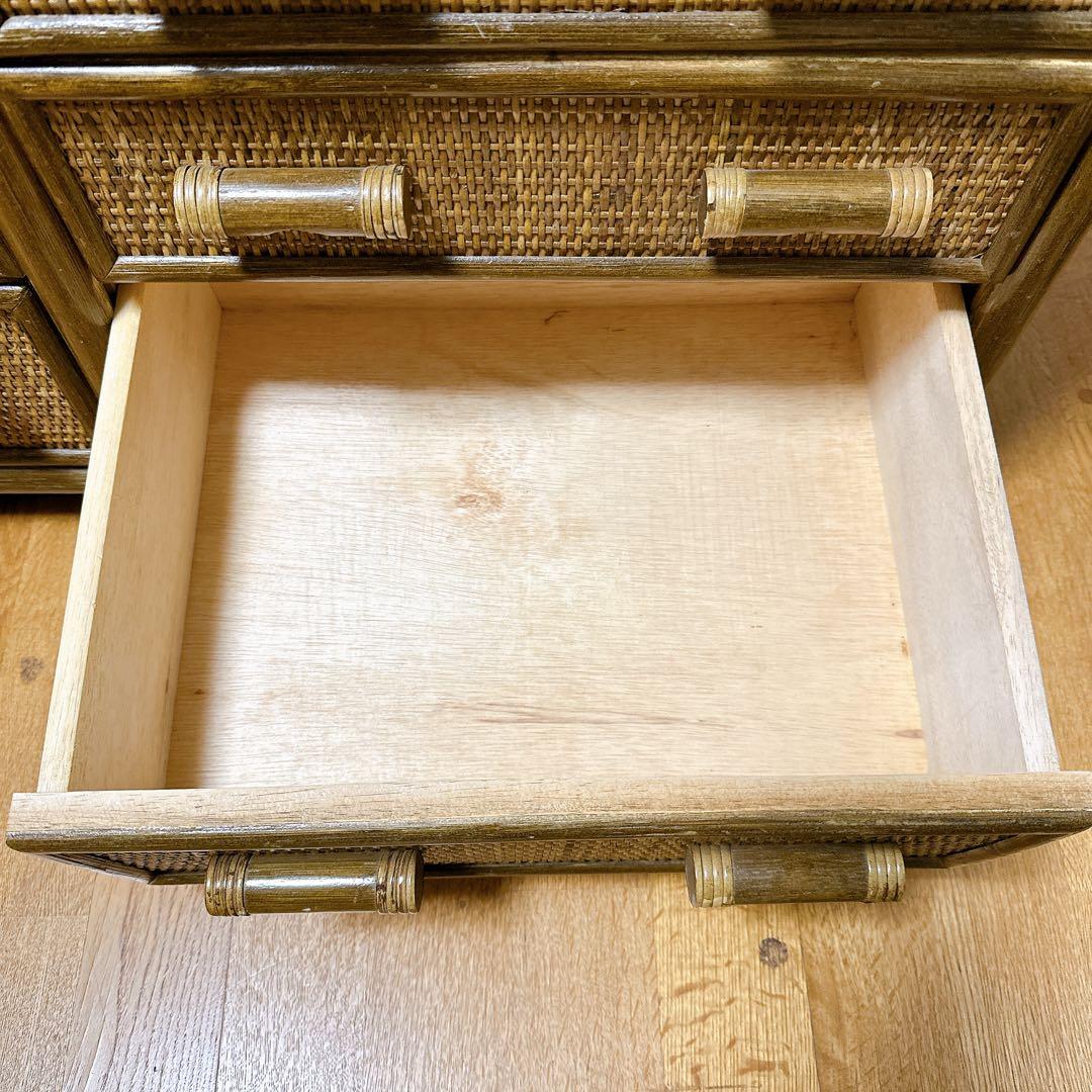 ラタン チェスト サイドボード レトロ 古家具 4段10杯 引き出し箪笥