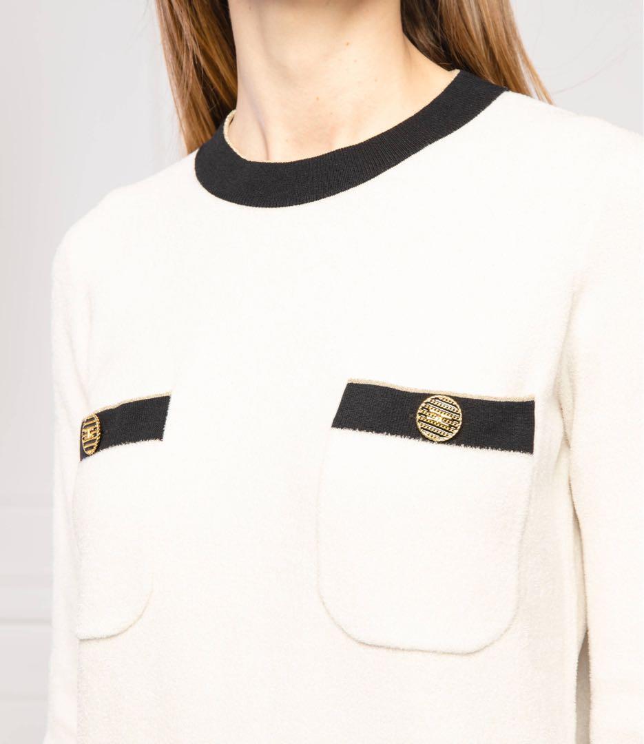 【エリザベッタフランキ】ワンピース　ロゴボタン　金ボタン　バイカラー　白　黒