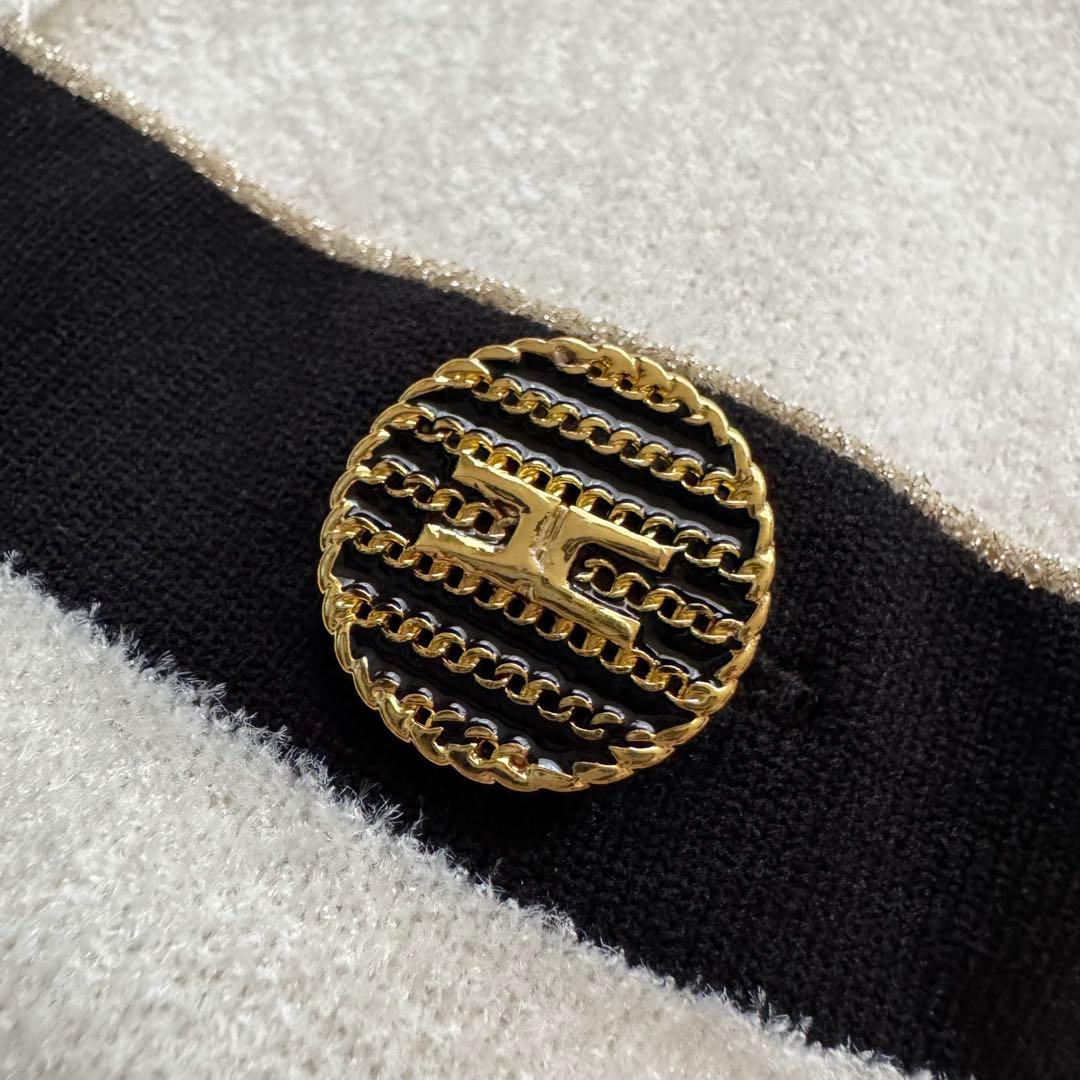 【エリザベッタフランキ】ワンピース　ロゴボタン　金ボタン　バイカラー　白　黒