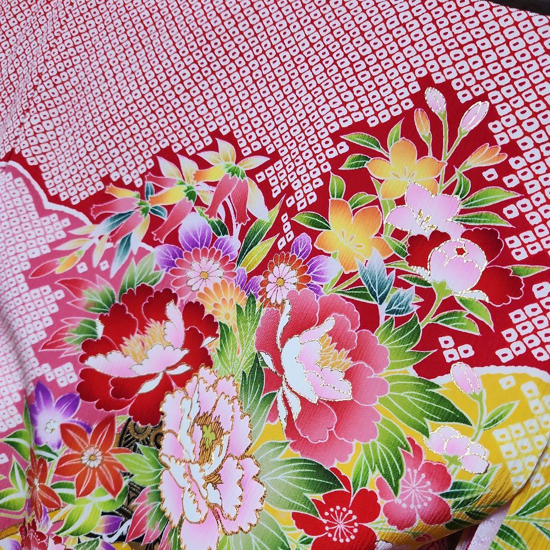 #153 ( 保管品 ) 正絹  女児  お宮参り 産着  きもの  染め鹿の子