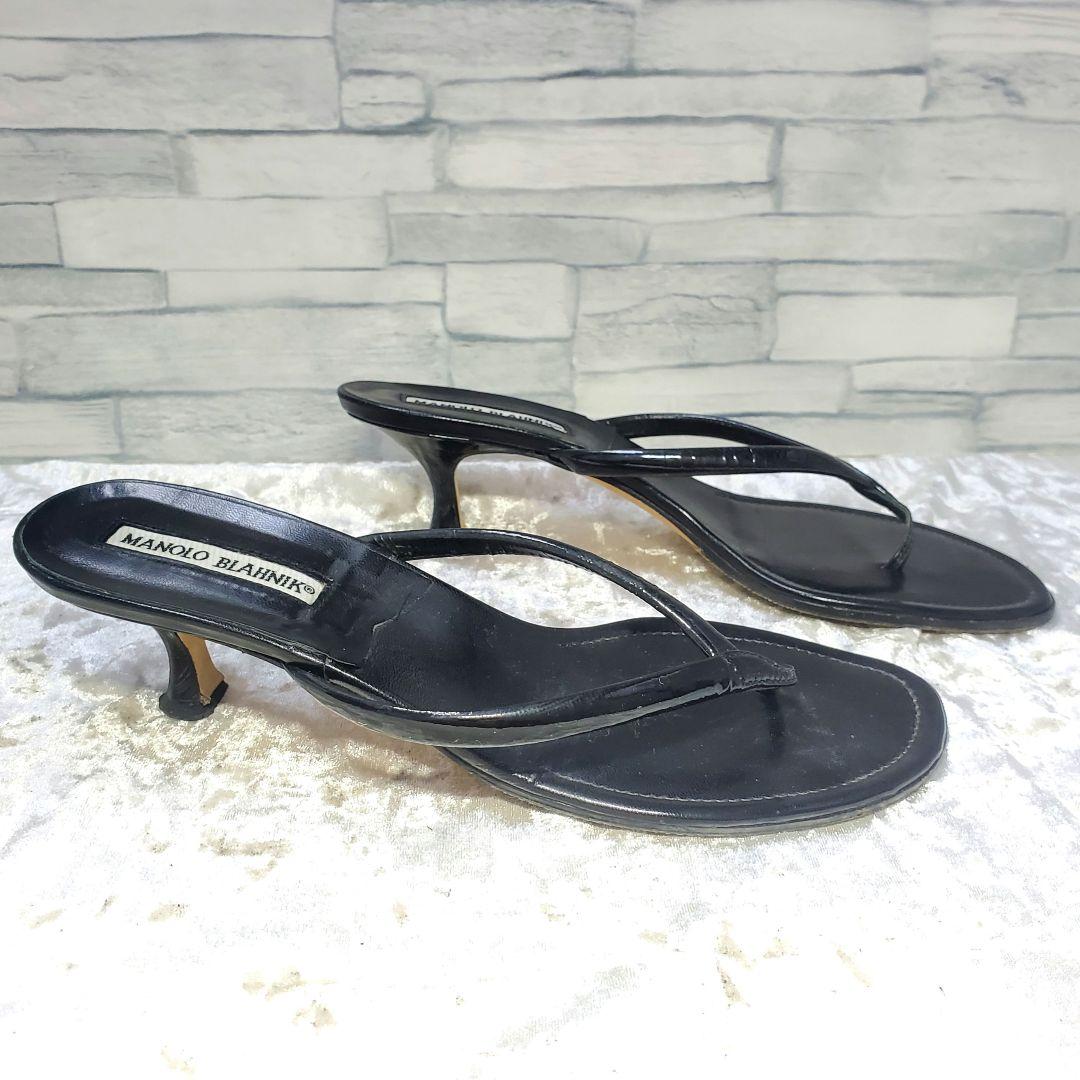 【美品】✨マノロブラニク 24.5cm トングサンダル 黒 レザー 38