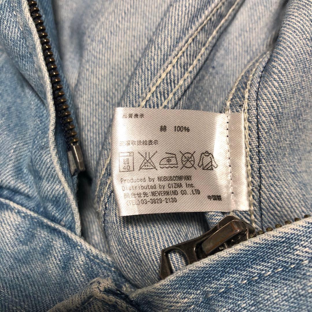 即納　vanson 刺繍入りライトブルー　デニムつなぎ　オールイン