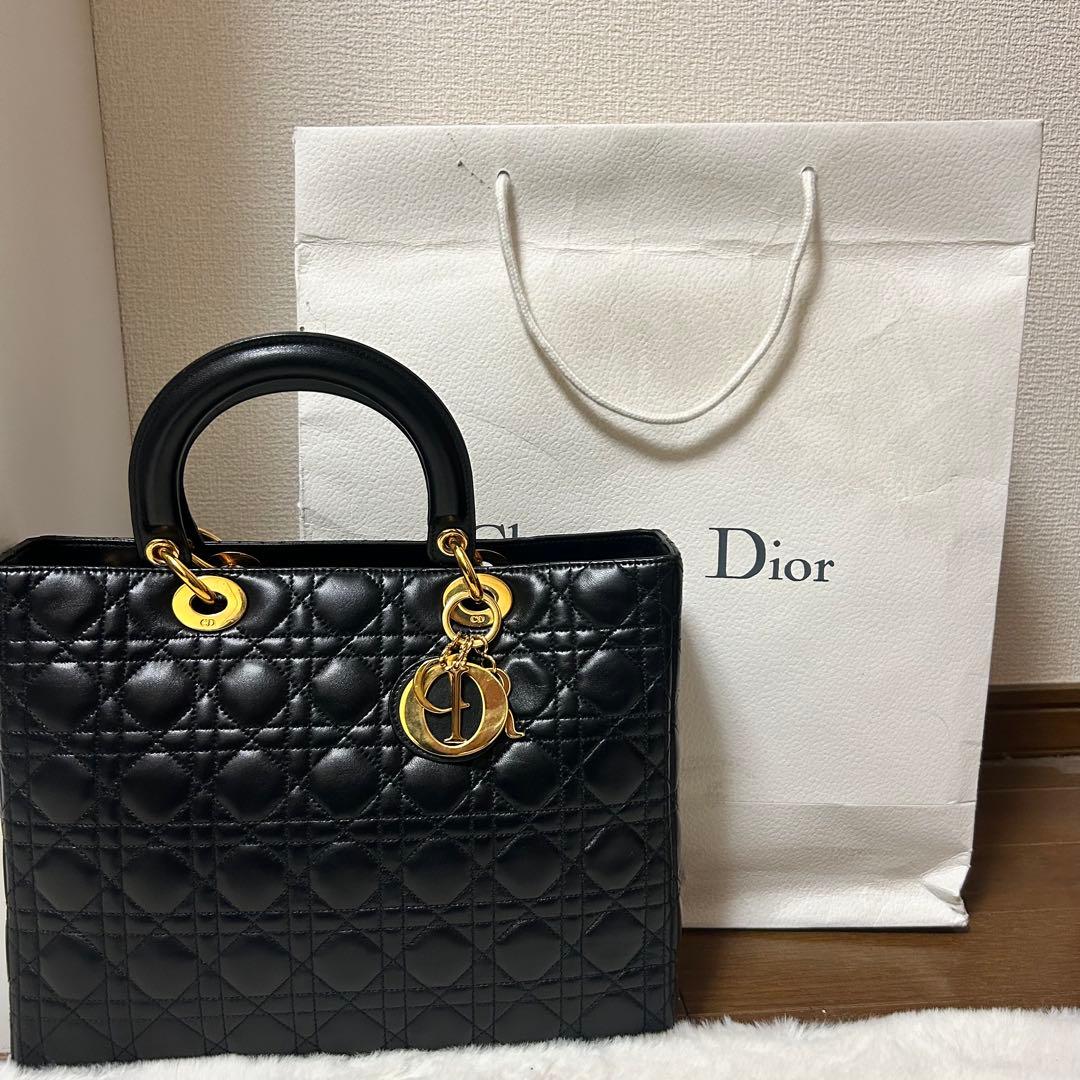 Dior レディディオール ハンドバッグ ブラック ゴールド金具 極美品