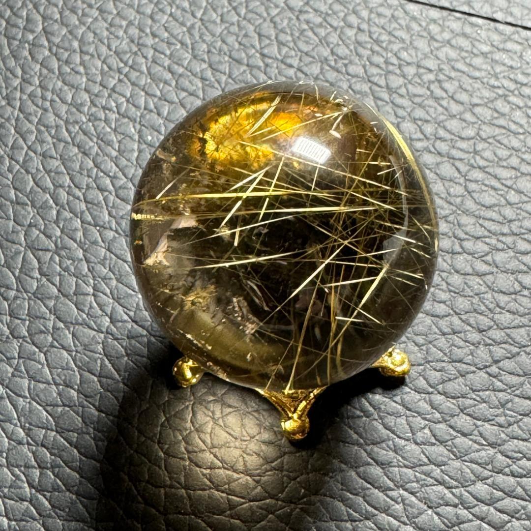 金運アップ（虹入り）◇ゴールドルチルクォーツ◇丸玉　約24㎜