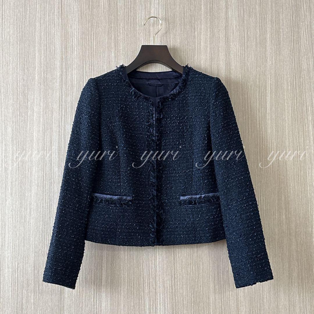 【1275】アナイ　ファンシーツイード クルー　ジャケット　　濃紺　38