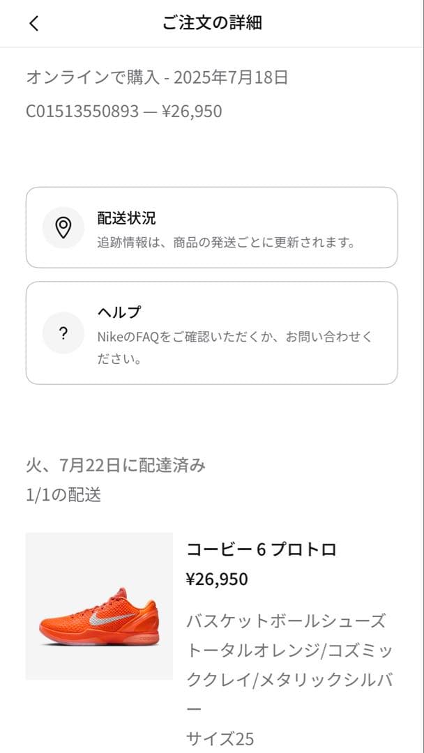 NIKE Kobe6 Protro Total Orange 25cmバッシュ