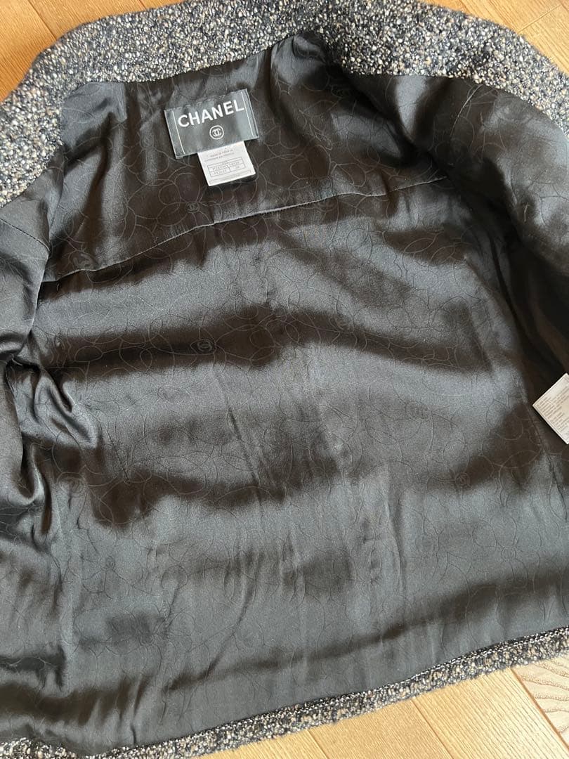 CHANEL テーラードジャケット 黒/白/ベージュ/ラメツイード　38