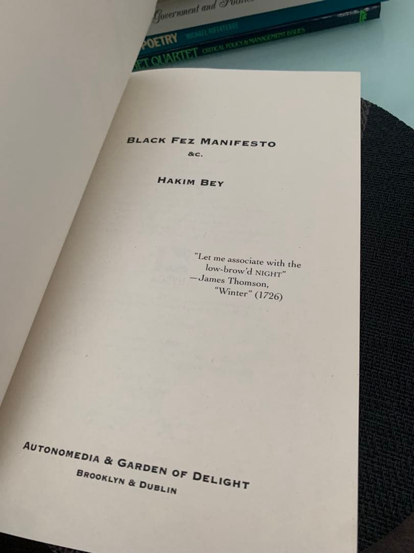 希少　Hakim Bey Black Fez Manifesto, &c.