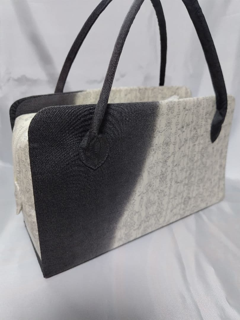 紬帯地　よろけ縞　利休バッグ　和装バッグ