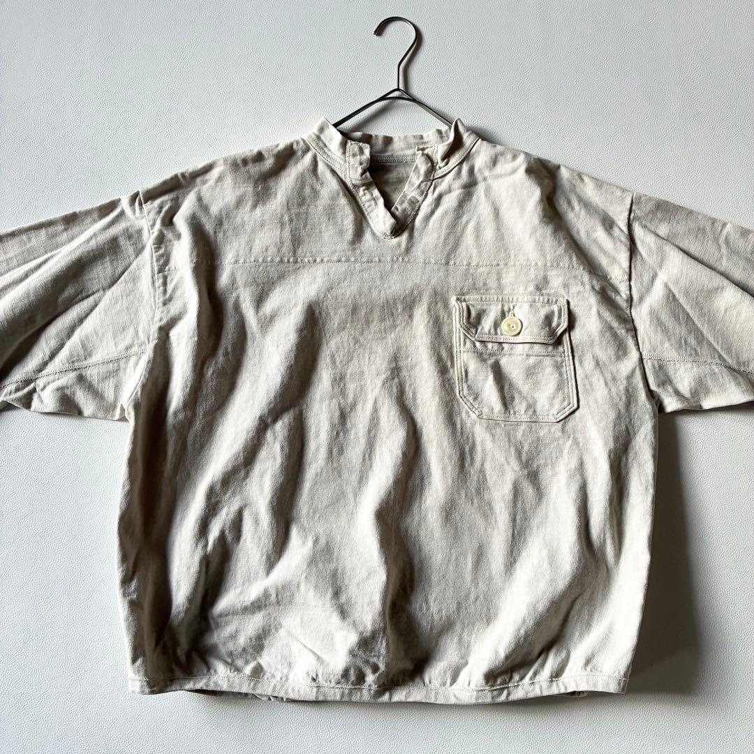 45R　現行　でこぼこ天竺の908アウターTシャツ　刺繍入　アンティークホワイト