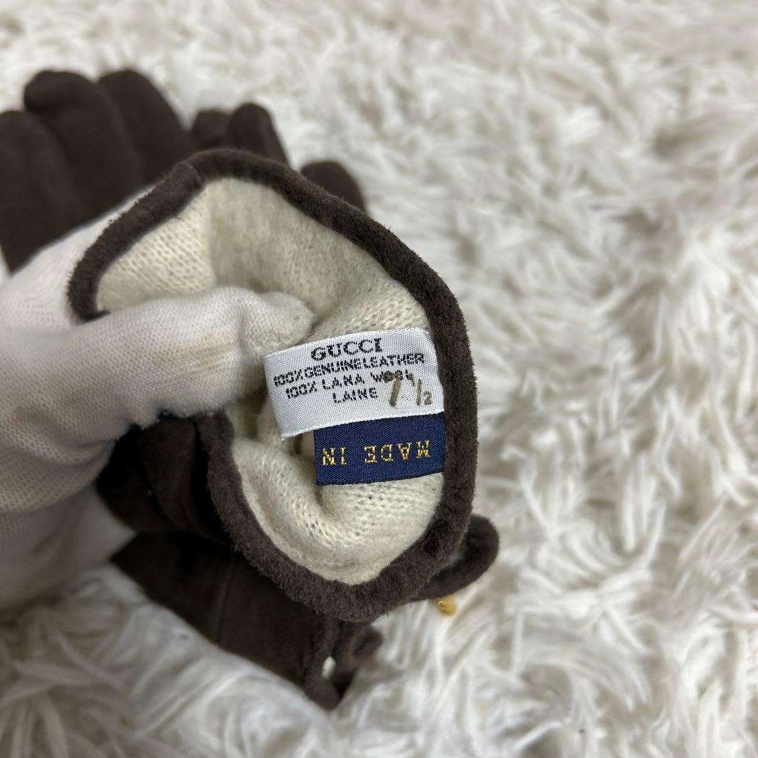 GUCCI 手袋　グローブ　ホースビット　スエード　ブラウン　レディース