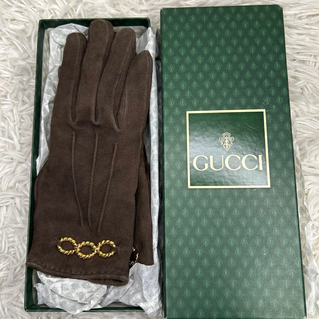 GUCCI 手袋　グローブ　ホースビット　スエード　ブラウン　レディース