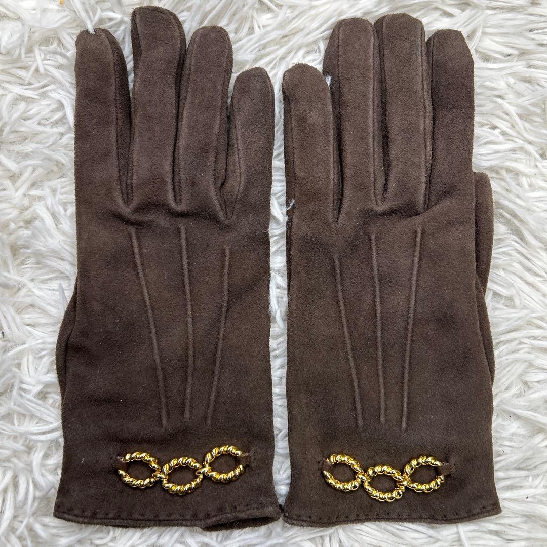 GUCCI 手袋　グローブ　ホースビット　スエード　ブラウン　レディース