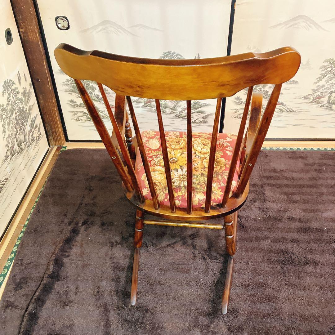 ビンテージ 木製ロッキングチェア 花柄座面 アームチェア