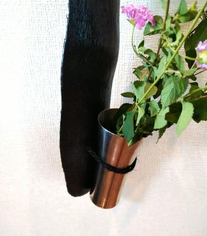 ♥花瓶・オブジェ・インテリア♥７７cm特大⬛壁掛け・反ブラック飾り台グラス付