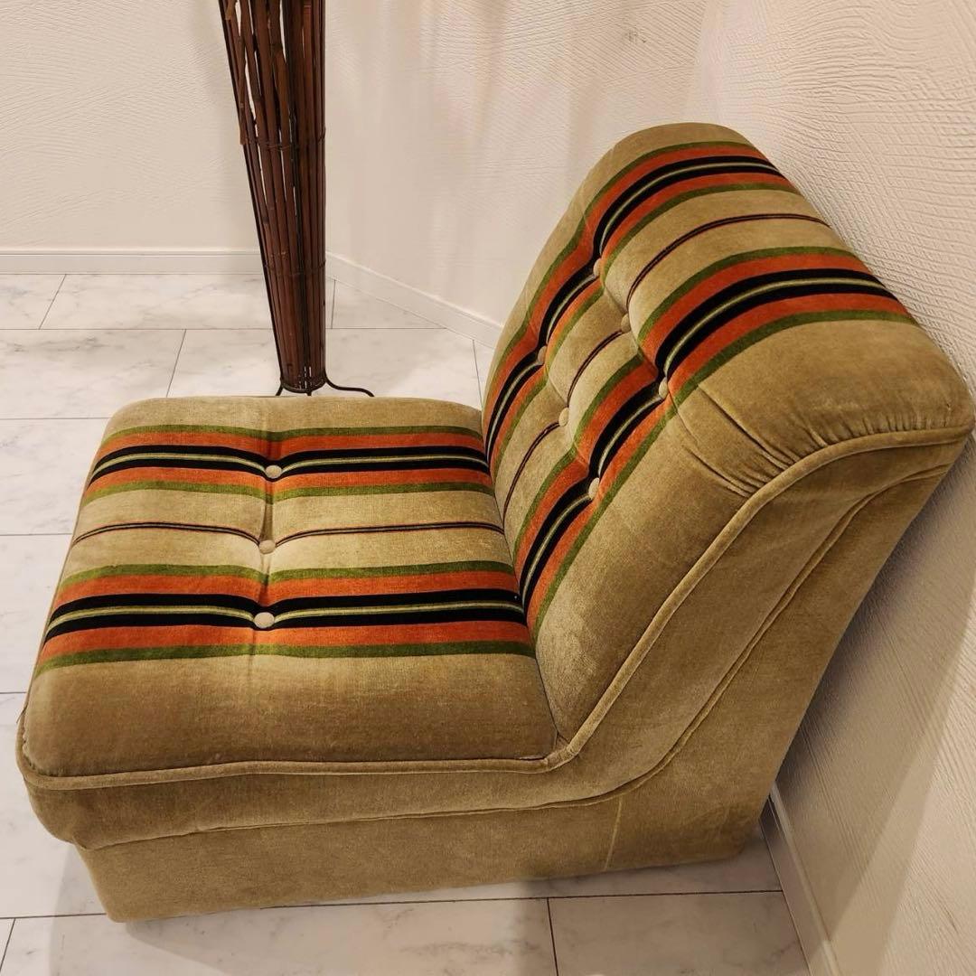 オールドカリモク　karimoku ストライプ　モケットアームレスシングルソファ
