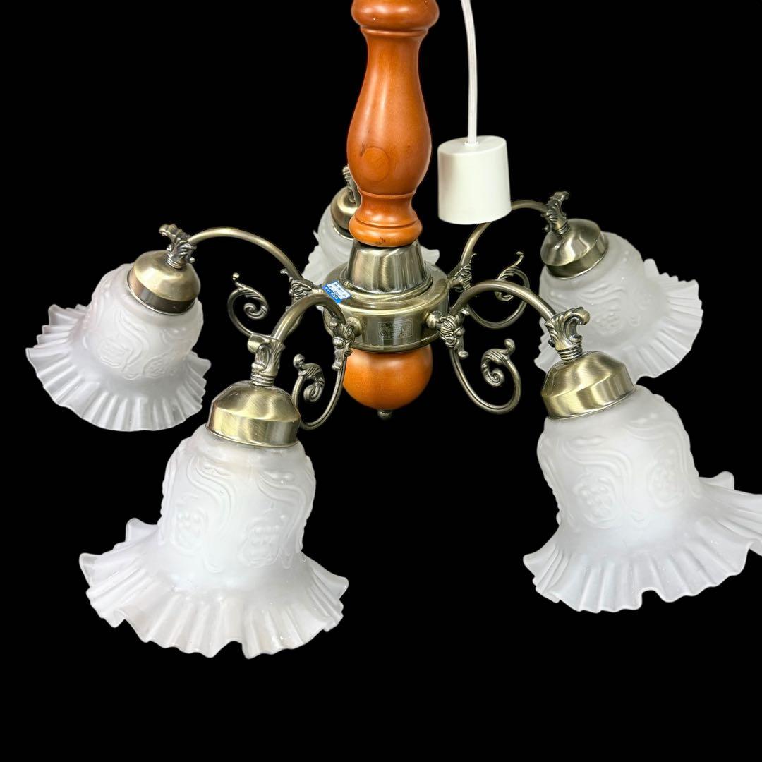 【美品】KISHIMA キシマフリルランプ 5灯 シャンデリア GEM-860C