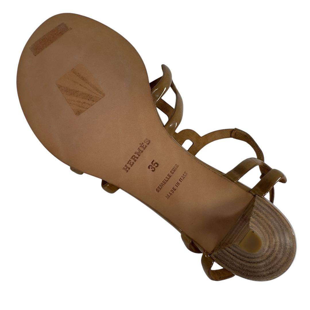 エルメス レザー×パテント 35 サンダル　BEG