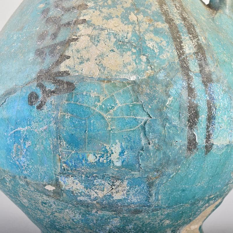 ペルシャ陶器　青釉銀化　水注　執壷　V　R8525