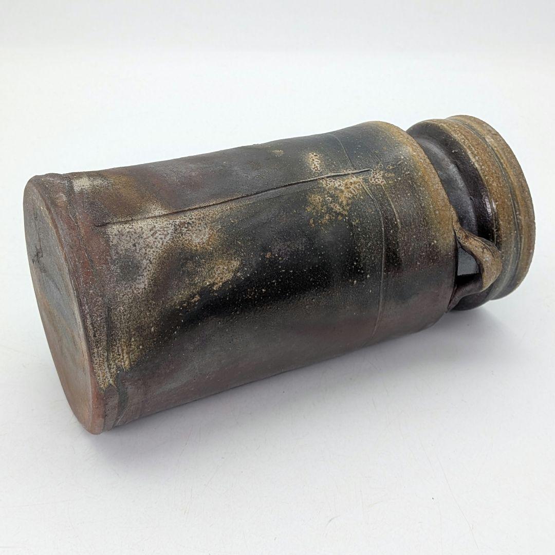 石田安弘 備前焼 耳付花入 共箱共布栞 花器 フラワーベース 花瓶 華道具 花生