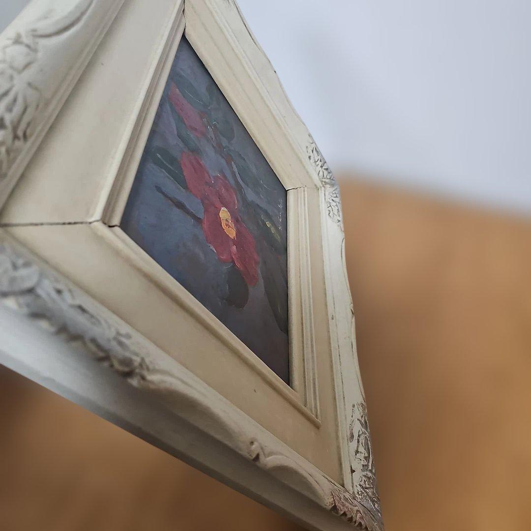 上野山清貢「寒椿」油彩画 F3号 板絵