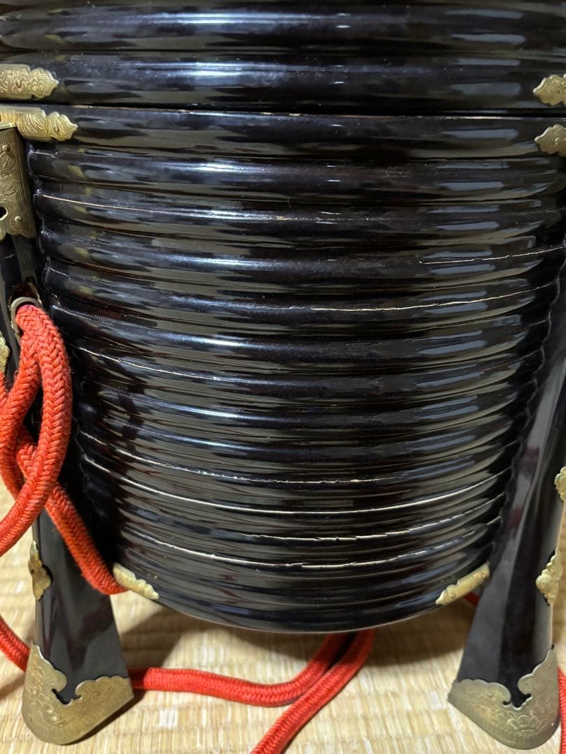 お値下 行器(ほかい) 江戸時代儀礼贈答に食物(饅頭餅菓子)容器 漆塗り 金具貼