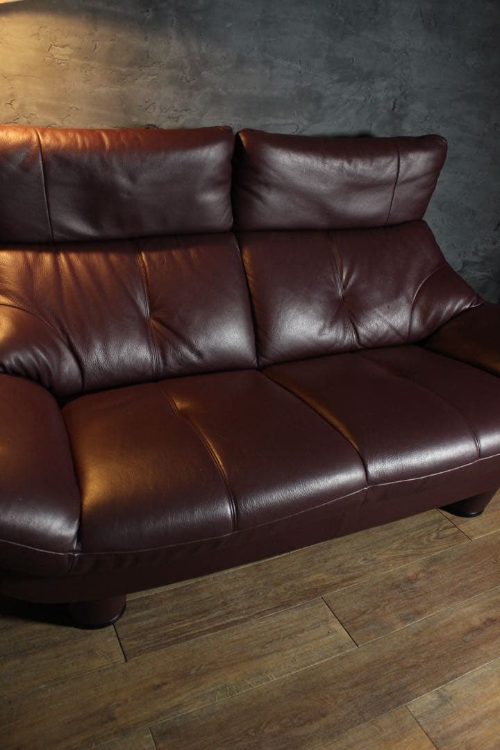 首都圏送無料〜カリモク　29万　クラウド　本革張り　2.5人掛け　ソファ　赤茶