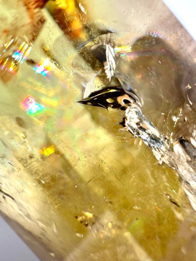 高品質 高透明 虹入り シトリン 黄水晶 六角柱
