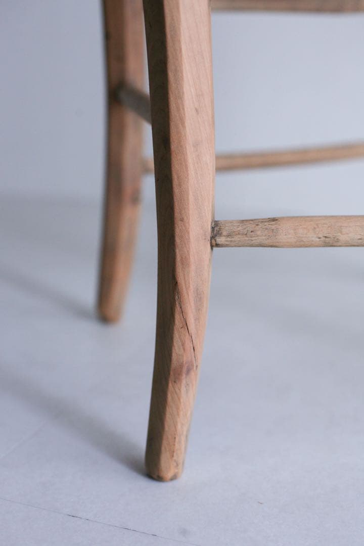 フランス　ラッシュ編みチェア　無垢材　ブロカント　ダイニングチェア　古家具